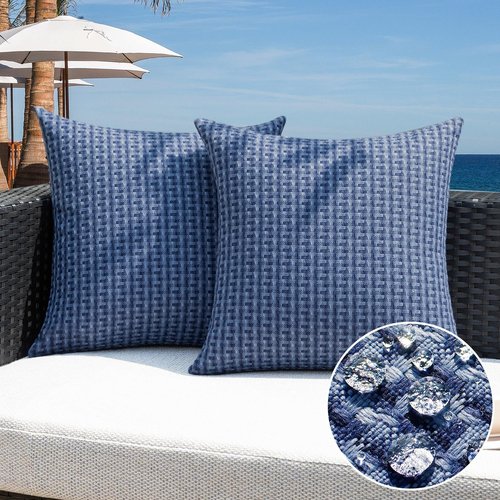 Kevin Textile Outdoor Waterproof Throw Pillow Covers - 18x18 Inch Navy Blue | Decorative Cushions for Garden & Patio