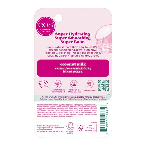 eos 24H Moisture Super Balm- Coconut Milk, Lip Mask, Day or Night Lip Treatment, Made for Sensitive Skin, 0.35 fl oz (Pack of 2)