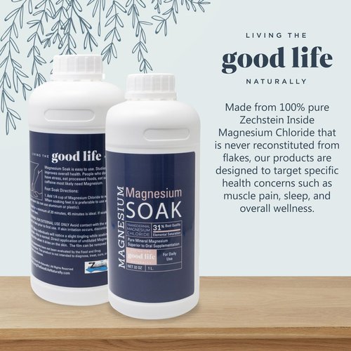 Magnesium Soak - 100% Pure Zechstein Transdermal Magnesium Oil Bath Soak for Relaxation, Skin Health, and Wellness - Magnesium Foot Soak and Bath Soak - 32oz