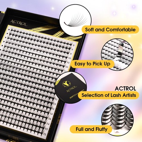 800 Premade Fans Eyelash Extensions 16D 8-15mm Mixed Length Premade Lash Fans D Curl Middle Stem Premade Fans Handmade Volume Premade Lash Extensions Fans Box