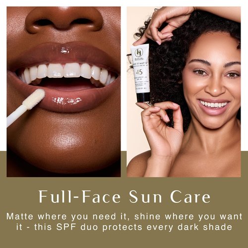 BLACK GIRL SUNSCREEN Make It Matte Spf 45 & Make It Pop Sungloss - Sun Protection For Face & Skin, Spf 50 Lip Gloss, Travel Size, Wear Under Makeup, No White Cast For Melanin Rich Skin - 2 Pack