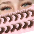 Losha Brown Lashes Volume False Eyelashes Fluffy Cat Eye Lashes 7 Pairs Crisscross Lashes Strips with Clear Band 8-18mm Thick Fake Eyelashes (FC03 Brown)