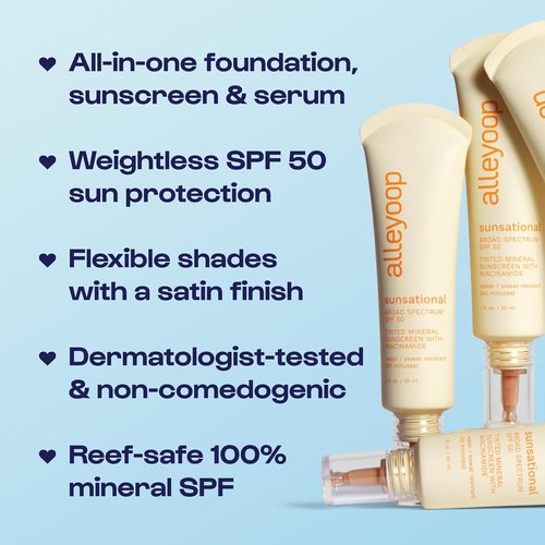 Alleyoop Sunsational Tinted Moisturizer SPF 50 - Hydrating Mineral Face Sunscreen with Jojoba (Ray)