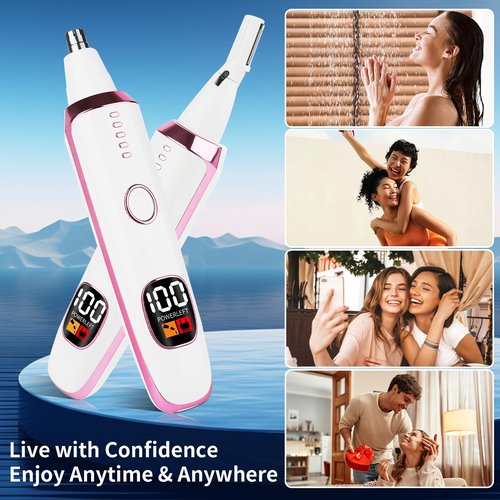Mendaping 2025 Rechargeable Nose and Ear Hair Trimmer with LED Dispaly for Women Men,4 in 1 Painless Eyebrow & Facial Hair Trimmer with Powerful Motor,Ladies Wet & Dry Electric Razor (White)