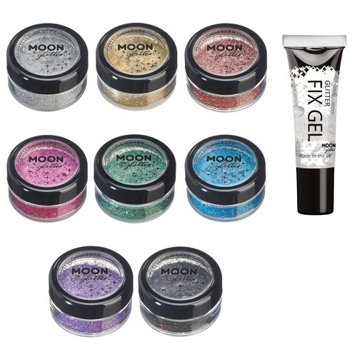 Holographic Glitter Shakers by Moon Glitter – 100% Cosmetic Glitter for Face, Body, Nails, Hair and Lips - 0.17oz - Set of 8 colours