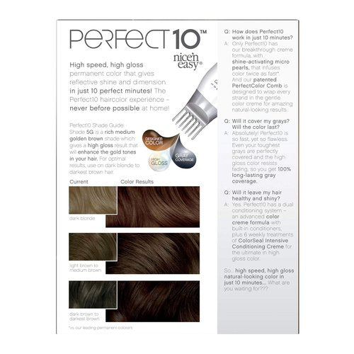 Clairol Nice‘n Easy Perfect 10 Permanent Hair Dye - 5G Medium Golden Brown Color | Single Pack