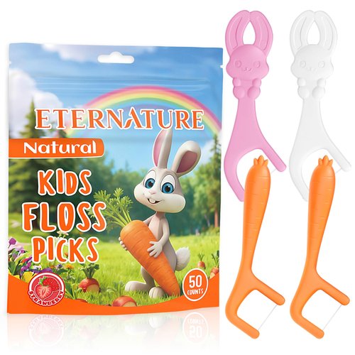 Easter Basket Stuffers, Kids Flossers, Kids Dental Floss Picks, 100ct Biodegradable Bunny & Carrot Flossers, Rabbit Flossing Sticks for Kid, Easter Basket Essentials for Kids, Strawberry Flavored