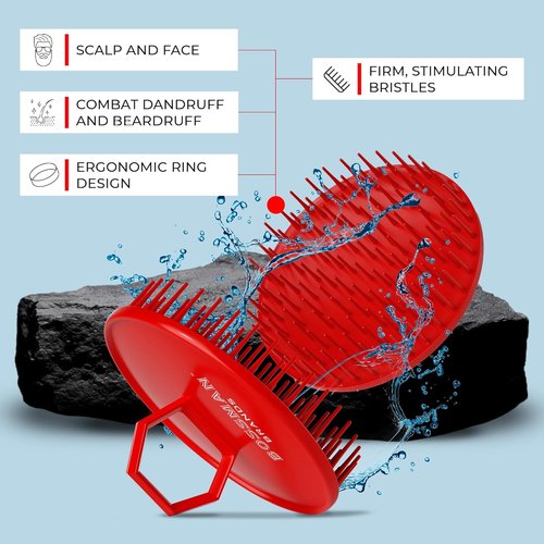 Bossman Scalp Massager & Shampoo Brush - 3 Inch Red Scalp Exfoliator & Head Scrubber for Hair and Beard Care