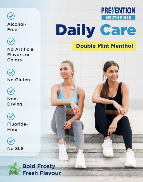 Prevention Daily Care Combo Pack, Alcohol-Free Mouthwash, Hydrogen Peroxide Teeth Whitening, 1 Bottle of Soothing Fresh Mint, 1 Bottle of Double Mint Menthol, Gum Care Oral Mouth Rinse 16 oz 2 Pack.