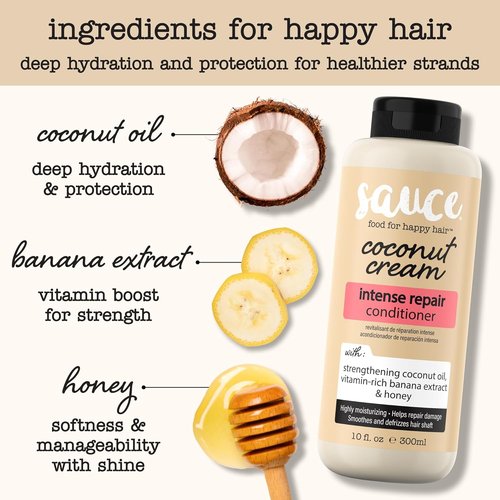**Sauce Beauty Coconut Cream Conditioner - Intense Repair for Dry, Damaged, Curly Hair | 10 Fl Oz, Paraben & Sulfate-Free**