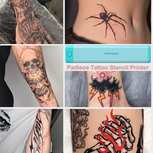 Padieoe Tattoo Stencil Printer, 2000mAh Wireless Thermal Tattoo Printer with 10PCS Transfer Paper, Compatible with Phone/Tablet/PC, Portable Thermal Transfer Machine for Tattooists & Beginners