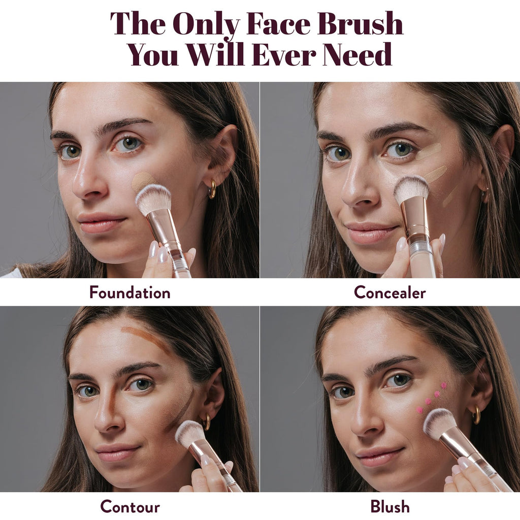 Vivyra Contoured Foundation Brush | Multipurpose Foundation Brush for Liquid & Cream Foundation- with Built-in Container | Contour, Concealer & Blush Makeup brush | Ultimate Travel Makeup Tool