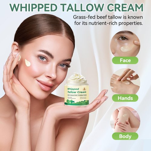 Letscarey Beef Tallow for Skin, Organic Grass Fed Whipped Beef Tallow Balm for Face & Body, Natural Unscented Tallow Face Moisturizer Cream Deeply Nourishes and Hydrates the Dry Skin, 4oz