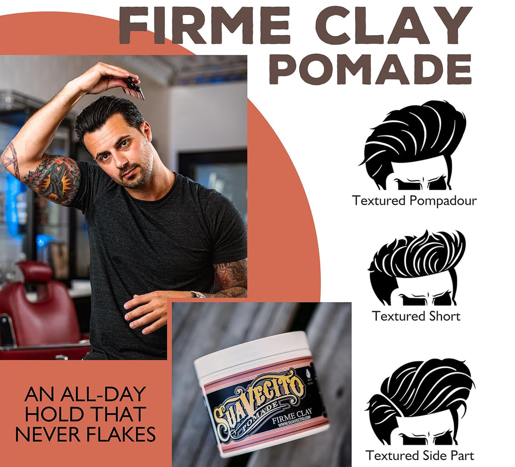 Suavecito Pomade Firme Clay for Men - Strong Hold & Low Shine Matte Finish - 4 oz Professional Hair Styling Clay