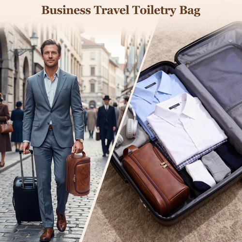 Ecttunafe Toiletry Bag for Men,Personalized Travel Toiletry Bag for Men,Hanging Toiletry Organizer Bag for Men’s Traveling,Water Resistant Toiletries Travel PU Leather Shaving Kit,Gifts for Men (A)