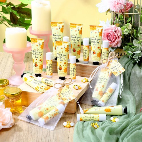 Dansib 24 Sets Honey Hand Cream and Lip Balm Gift Bee Themed Baby Shower Party Favor for Guest Thank You for Bee-ing Travel Size Hand Lotion and Lip Balm Bulk Honey Baby Shower Birthday Party Supplies