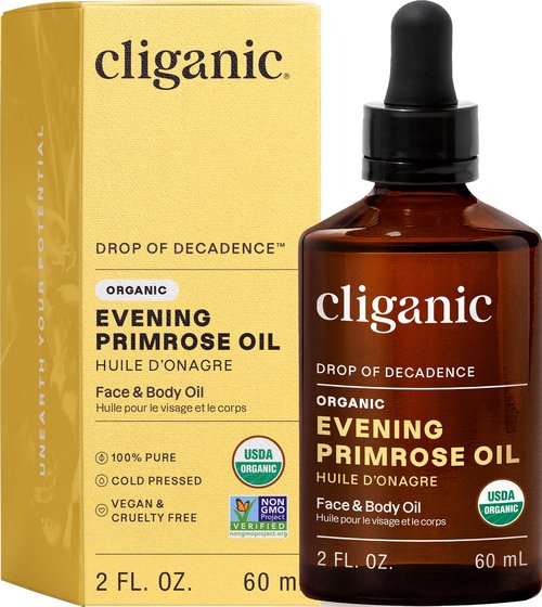 Cliganic Organic Evening Primrose Oil, 100% Pure (2oz) - For Hair & Face | Natural Cold Pressed Unrefined