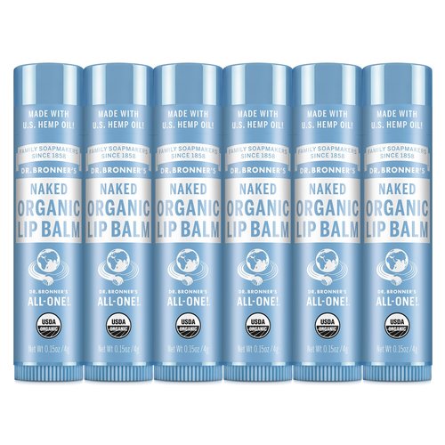 Dr. Bronner’s Organic Lip Balm 6-Pack (.15oz) Natural, Moisturizing, Petroleum-Free Lip Moisturizer with Beeswax & Avocado Oil for Dry Lips, Men & Women - Unscented