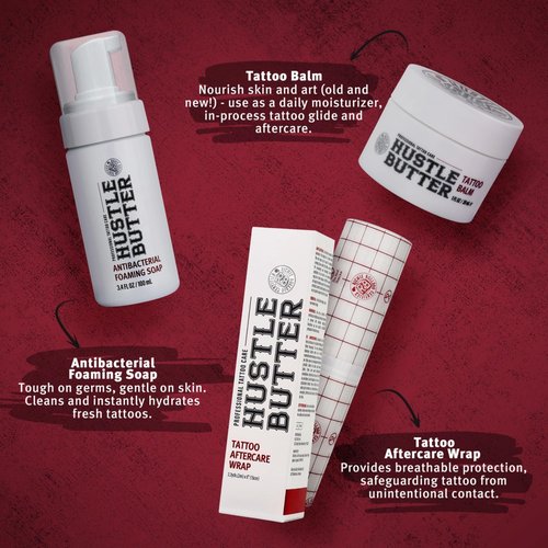 Hustle Butter Tattoo Aftercare Kit - Tattoo Balm, Antibacterial Soap, and Aftercare Wrap - TSA-Friendly Balm & Soap - Easy Removal, Mess-Free Wrap