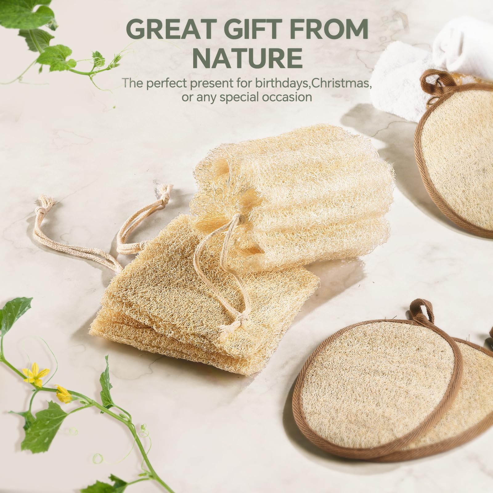 RIYNIBIY 3PCS Egyptian Natural Loofah Exfoliating Body Scrubber, Natural Real Egyptian Loofah Sponge Bath & Shower Scrub exfoliating loofah for Women and Men, Luffa Sponges for Face, Back & Body
