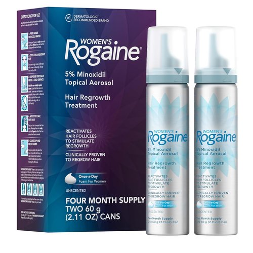 Rogaine for Women | 5% Minoxidil Foam for Thinning Hair - Unscented Topical Treatment, 4-Month Supply (2 x 2.11 oz)