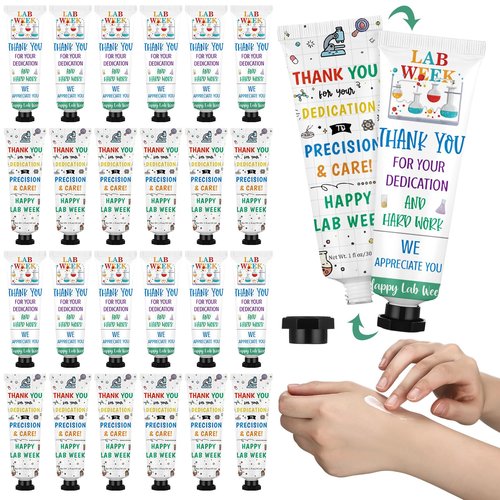 Loopeer 24 Pcs Lab Tech Week Gifts Bulk Hand Cream Set Medical Laboratory Week Appreciation Gifts Travel Size Moisturizing Hand Lotion for Lab Technician Staff Coworker