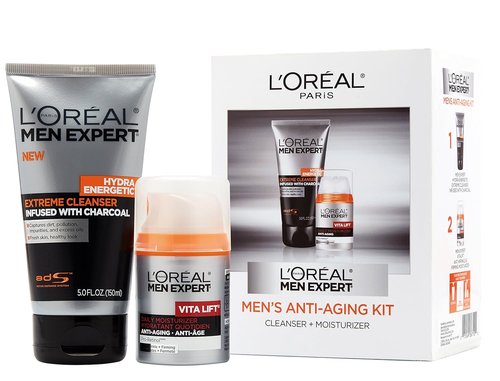 L'Oreal Paris Men Expert Charcoal Facial Cleanser & Anti-Wrinkle Moisturizer Gift Set | 2-Pack