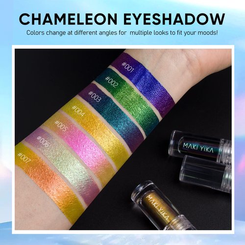 MAKI YIKA 5Pc Glitter Eyeshadow Liquid Multichrome Eyeshadows Long Lasting, Metallic Chameleon Eye Shadow Smudgeproof Holographic Eye Topper Glitters (#1+2+3+5+6)
