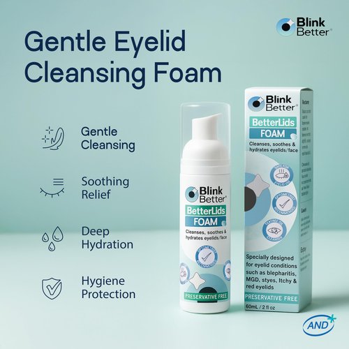 BlinkBetter BetterLids Foaming Eyelid Cleanser – Gentle Daily Foam for Eyelids, Eyelashe Wash & Face, Soothing Tea Tree Oil Formula with Ectoin & Centella, Non-Stinging, Preservative-Free, 2 fl oz