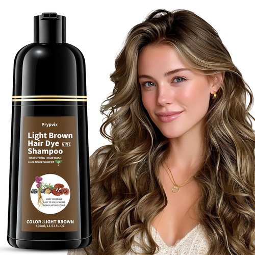 Regine Switzerland Light Brown Hair Dye Shampoo - 100% Gray Coverage, Herbal 3-in-1 Formula, Ammonia & Paraben Free