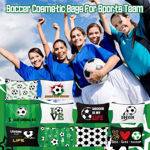 HSDSH 30Pcs Soccer Makeup Bags Soccer Cosmetic Bag Accessories for Women Travel Toiletry Pouch for Lover Players Sports Team Valentine's Day Gifts