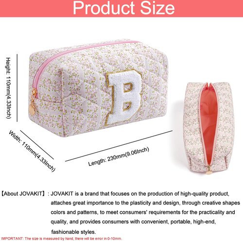JOVAKIT Makeup Bag Cosmetic Bags for Women, Christmas Gifts for Girls Age 6-18, Alphabet Pink Floral Coquette Zipper Travel Makeup Pouch, Organizer Case Trendy Stuff (Pink Floral B)