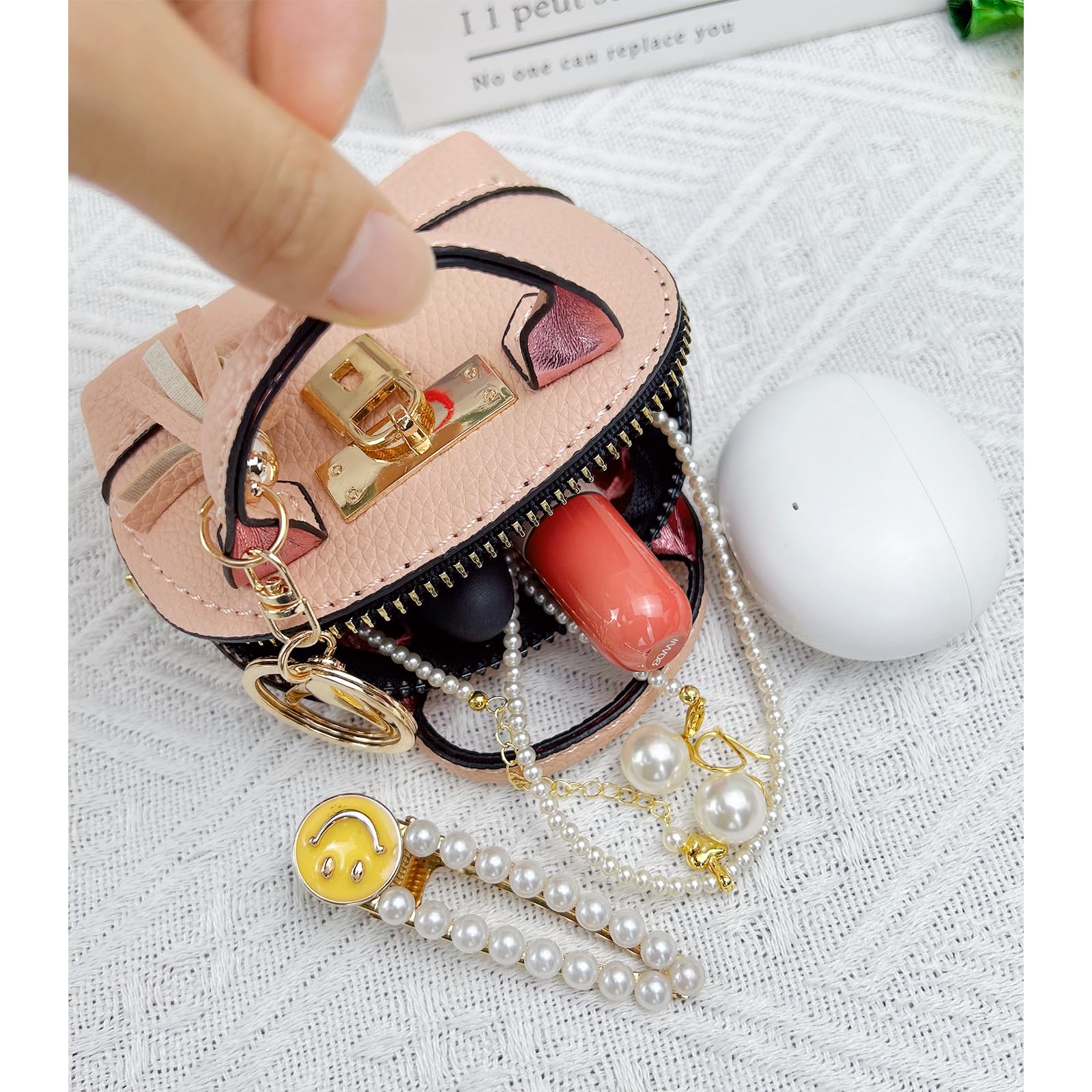 YJUBAOA 2 PCS Cute Mini Tote Bag Keychain for Women PU Leather Mini Backpack Purse Keychain Little Cosmetic Bag Key Lipstick Card Data Cable Organizer