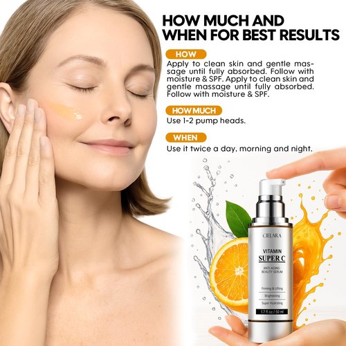 CIELARA Vitamin C Serum for Face, Anti Aging 20% Super C Serum With Vit C Hyaluronic Acid, Vitamin E, Peptides, Collagen Wrinkle Serume for Dark Spot, tighten, firming, lift, Brightening-1.7 Fl Oz