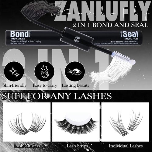 Lash Glue Waterproof Eyelash Glue Strong Hold Lash Cluster Glues 2 in 1 Lash Bond and Seal for Lash Extension Long-Lasting Eyelash Adhesives DIY Lashes at Home by zanlufly
