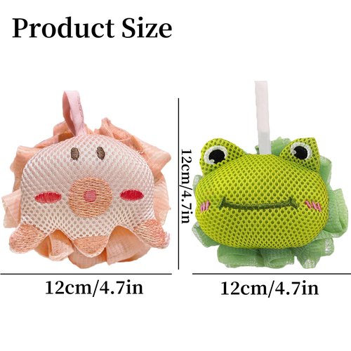 Shower Loofah Sponges for Kids,Cute Frog and Octopus Shape Toddler Bath Exfoliating Body Scrubber Mesh Loofahs Sponge[2 Pack],Designed for Baby Women Boys and Girl