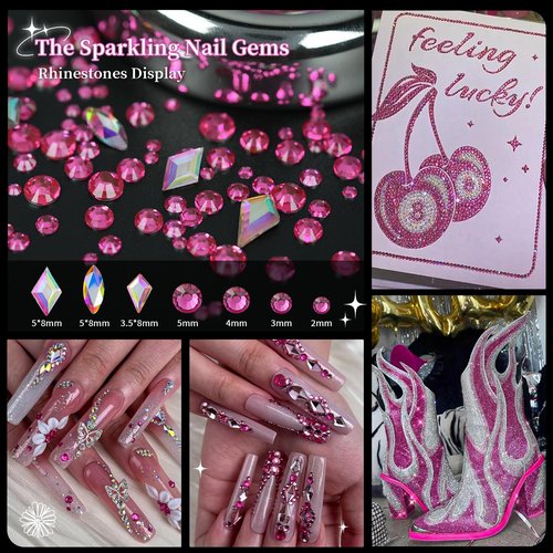 EARLMONI 12000PCS Flat Back Rhinestone Kits Pink Rhinestones Silver Face Gems Gold Nail Charms Flatback Pearls + Rhinestone Picker Tool 3D Shapes Nails Jewels for Bedazzling Face Makeup and Nail Art