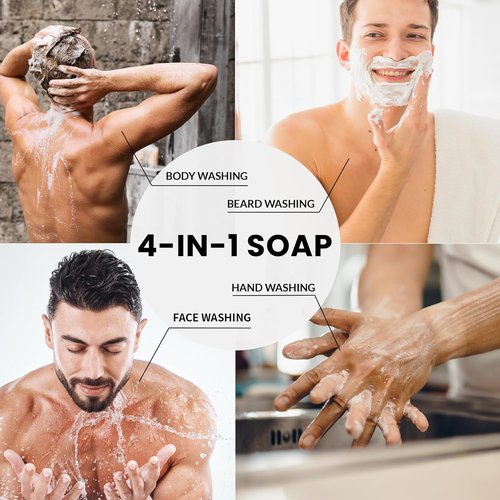 Rinse & Robust Men's Bar Soap Gift Set - 4-in-1 Cleansing, Moisturizing & Exfoliating | 5.3 oz | Cinnamon, Lemon Cedar, Mint Ice Chips, Tobacco