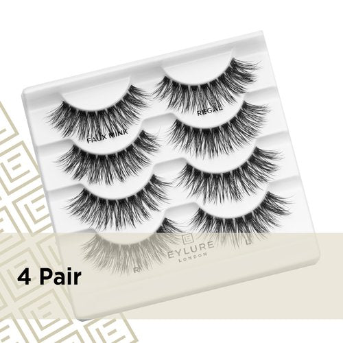 Eylure Luxe Faux Mink False Lashes - Regal, 4 Pairs Bonus Pack | Glue Included | 10 Wears