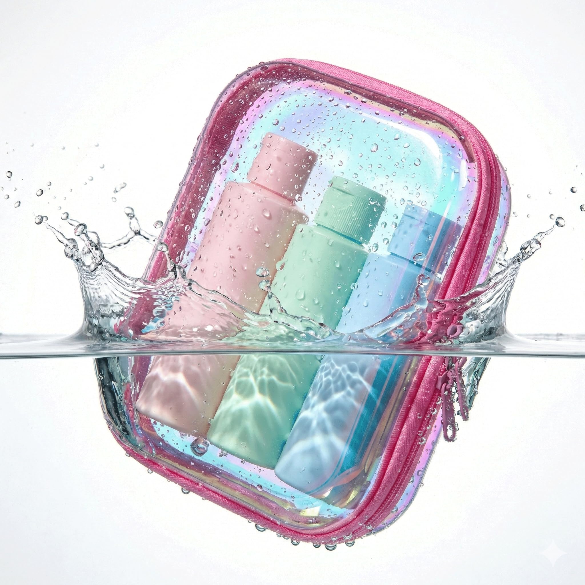 YSHXNX Clear Hard Shell Zipper Case,Makeup Bag,Iridescent Toiletry Bag,2pcs Large Capacity Water-resistant Toiletries Bag,Portable Travel Organizer and Storage,Bathroom Clear Cosmetic Case for Women