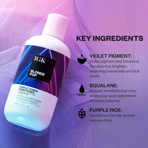 IGK BLONDE POP Purple Toning Conditioner - Brightens & Neutralizes Brass | Vegan & Cruelty-Free