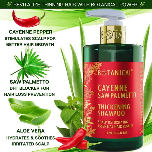 Botanical Hair Growth Cayenne Shampoo with Saw Palmetto for Hair Loss and Hair Thinning Prevention Scalp Detoxifying Natural Thickening Shampoo Regrowth Products For Women & Men 10.2 Fl Oz