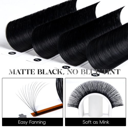 Befer Volume Easy Fan Lashes Extensions, 0.05CC Curl 15mm Matte Black Volume Eyelash Extensions, Fluffy Matte Black Super Soft Self Fanning Eyelash Extensions CC Curl Professional Easy Fan Lashes