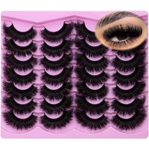 LEAFMOON Mink Lashes Fluffy 20mm Volume False Eyelashes 8D Cat Eye Strip Lashes D Curl 14 Pairs Dramatic Soft Eyelash 25mm Big Long Lash Strips Lashes Pack That Look Like Extensions Faux Mink Lashes