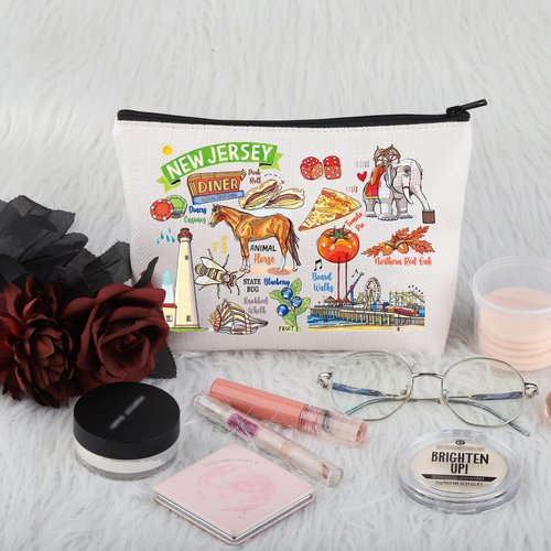 PWHAOO New Jersey State Souvenirs Gift New Jersey Makeup Bag New Jersey Home Cosmetic Bag New Jersey Tourism Gift New Jersey Vacation Gift (New Jersey M)