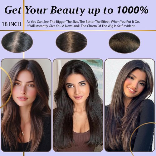 RMYHIG Hair Topper, 360° 3D Hair Toppers for Women with Thinning, 18 Inch Long Pieces for Women Clip in Wispy or Side Bangs(Black, 3D Wispy Bangs)