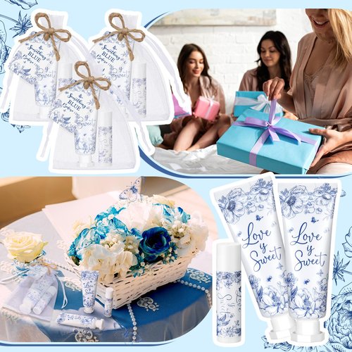 Swiffen 48 Sets Something Blue Before I Do Bridal Shower Hand Cream and Lip Balm Gift Bulk Blue Floral Wedding Favors Travel Size Hand Lotion and Lip Balm Bridal Shower Party Supplies for Guest