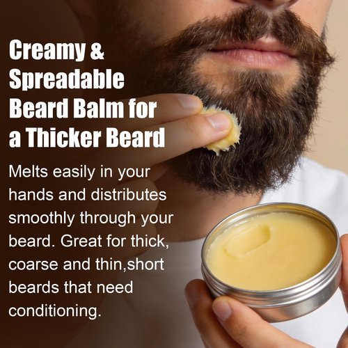 Beard Balm,2 Oz Sandalwood & 2 Oz Unscented Balm -Coconut & Argan & Jojoba Oils,Shea Butter- Styles, Hydrates & Smooths Beards & Mustaches,Beard Styling Balm for Mens Gifts for Men