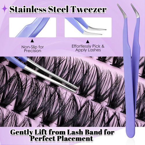 Lash Clusters Kit 640pcs 30D 40D 50D 60D D Curl 9-16mm Individual Lashes Fluffy Wispy Lightweight Thin Band DIY Eyelash Extensions with Bond and Seal + Tweezers for Beginners At Home Natural Full Look