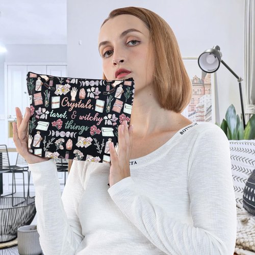 G2TUP Witch Toiletry Bag for Crystals Tarot And Witchy Things Witchcraft Cosmetics Bag Halloween Witch Gift (Crystals Tarot New)